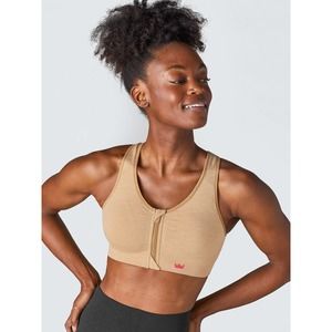 SHEFIT Lounge Zip Front Sports Bra in Honey Wheat